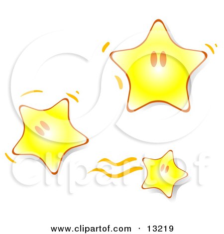 Three Happy Little Yellow Stars Bouncing Around Clipart Illustration by Leo Blanchette