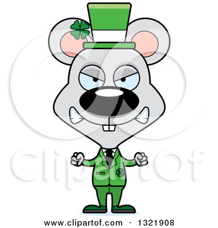 Clipart of a Cartoon Mad St Patricks Day Irish Mouse - Royalty Free Vector Illustration by Cory Thoman