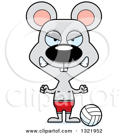 Clipart of a Cartoon Mad Mouse Beach Volleyball Player - Royalty Free Vector Illustration by Cory Thoman