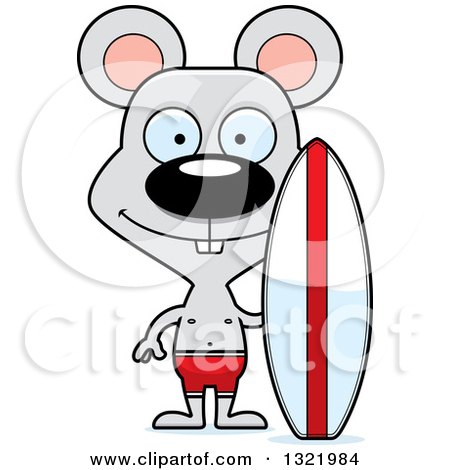 Clipart of a Cartoon Happy Mouse Surfer - Royalty Free Vector Illustration by Cory Thoman