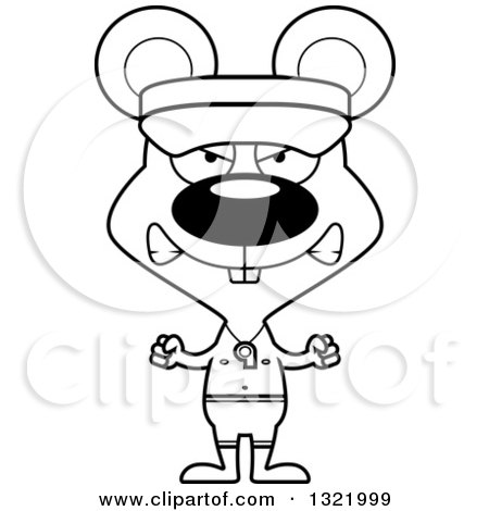 Lineart Clipart of a Cartoon Black and White Mad Mouse Lifeguard - Royalty Free Outline Vector Illustration by Cory Thoman