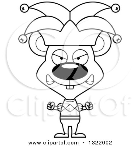 Lineart Clipart of a Cartoon Black and White Mad Mouse Jester - Royalty Free Outline Vector Illustration by Cory Thoman