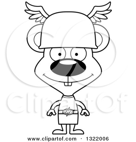 Lineart Clipart of a Cartoon Black and White Happy Mouse Hermes - Royalty Free Outline Vector Illustration by Cory Thoman