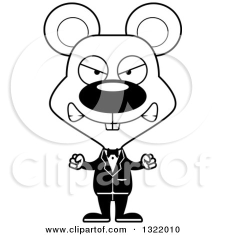 Lineart Clipart of a Cartoon Black and White Mad Mouse Groom - Royalty Free Outline Vector Illustration by Cory Thoman