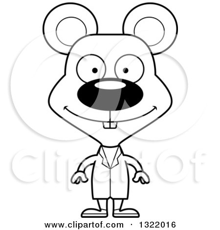 Lineart Clipart of a Cartoon Black and White Happy Mouse Doctor - Royalty Free Outline Vector Illustration by Cory Thoman