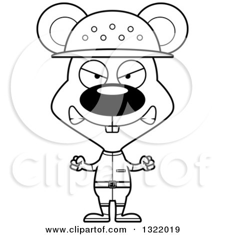 Lineart Clipart of a Cartoon Black and White Mad Mouse Zookeeper - Royalty Free Outline Vector Illustration by Cory Thoman