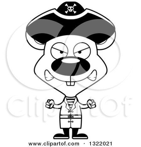 Lineart Clipart of a Cartoon Black and White Mad Mouse Pirate - Royalty Free Outline Vector Illustration by Cory Thoman