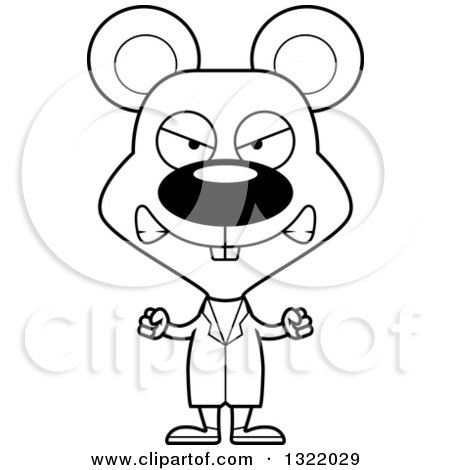 Lineart Clipart of a Cartoon Black and White Mad Mouse Doctor - Royalty Free Outline Vector Illustration by Cory Thoman