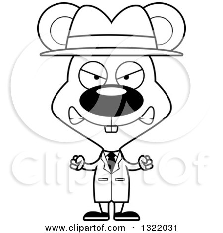 Lineart Clipart of a Cartoon Black and White Mad Mouse Detective - Royalty Free Outline Vector Illustration by Cory Thoman