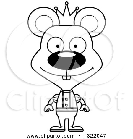 Lineart Clipart of a Cartoon Black and White Happy Mouse Prince - Royalty Free Outline Vector Illustration by Cory Thoman