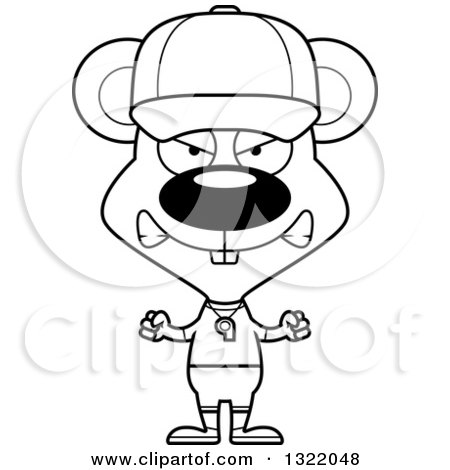 Lineart Clipart of a Cartoon Black and White Mad Mouse Coach - Royalty Free Outline Vector Illustration by Cory Thoman