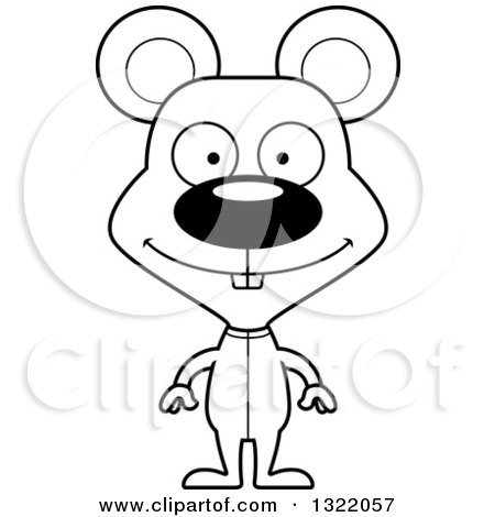 Lineart Clipart of a Cartoon Black and White Happy Mouse in Pajamas - Royalty Free Outline Vector Illustration by Cory Thoman
