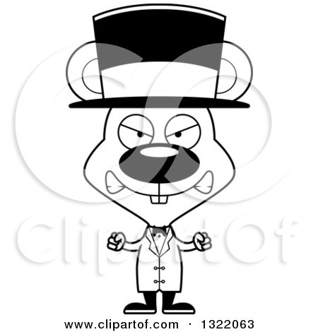 Lineart Clipart of a Cartoon Black and White Mad Mouse Circus Ringmaster - Royalty Free Outline Vector Illustration by Cory Thoman