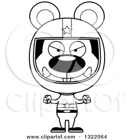 Lineart Clipart of a Cartoon Black and White Mad Mouse Race Car Driver - Royalty Free Outline Vector Illustration by Cory Thoman