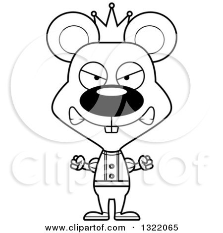 Lineart Clipart of a Cartoon Black and White Mad Mouse Prince - Royalty Free Outline Vector Illustration by Cory Thoman