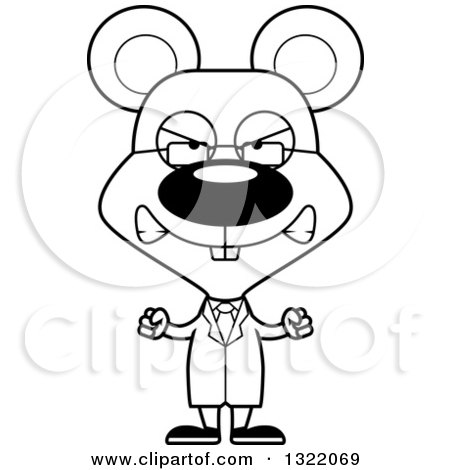 Lineart Clipart of a Cartoon Black and White Mad Mouse Scientist - Royalty Free Outline Vector Illustration by Cory Thoman