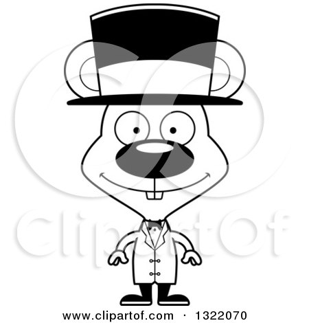 Lineart Clipart of a Cartoon Black and White Happy Mouse Circus Ringmaster - Royalty Free Outline Vector Illustration by Cory Thoman