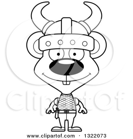 Lineart Clipart of a Cartoon Black and White Happy Mouse Viking - Royalty Free Outline Vector Illustration by Cory Thoman
