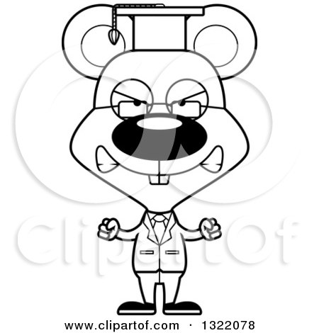 Lineart Clipart of a Cartoon Black and White Mad Mouse Professor - Royalty Free Outline Vector Illustration by Cory Thoman