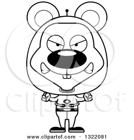 Lineart Clipart of a Cartoon Black and White Mad Space Mouse - Royalty Free Outline Vector Illustration by Cory Thoman