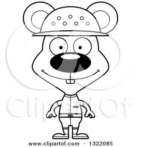 Lineart Clipart of a Cartoon Black and White Happy Mouse Zookeeper - Royalty Free Outline Vector Illustration by Cory Thoman