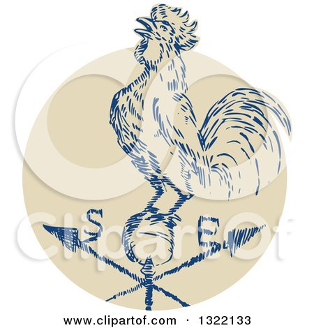 Clipart of a Retro Engraved Rooster Crowing on a Weather Vane - Royalty Free Vector Illustration by patrimonio