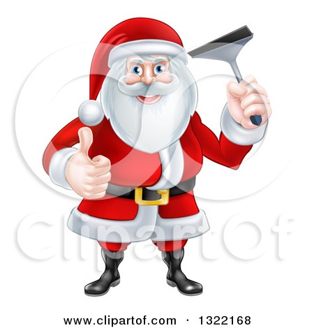 Clipart of a Christmas Santa Claus Giving a Thumb up and Holding a Window Cleaning Squeegee 2 - Royalty Free Vector Illustration by AtStockIllustration