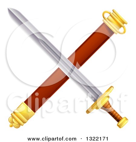 Clipart of a Crossed Sword and Scabbard - Royalty Free Vector Illustration by AtStockIllustration
