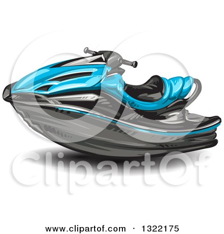 Clipart of a Blue Jetski - Royalty Free Vector Illustration by merlinul