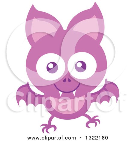 Clipart of a Happy Flying Purple Baby Bat - Royalty Free Vector Illustration by Zooco