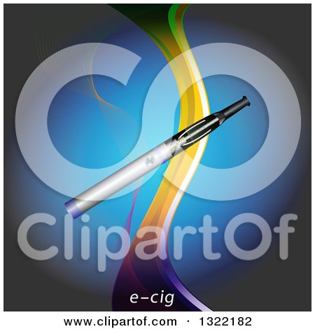Clipart of a 3d E Cigarette and Text over a Colorful Wave, Blue and Black - Royalty Free Vector Illustration by elaineitalia