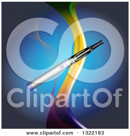 Clipart of a 3d E Cigarette over a Colorful Wave, Blue and Black - Royalty Free Vector Illustration by elaineitalia