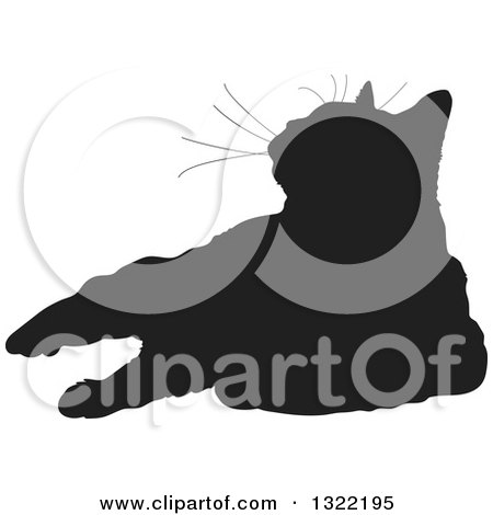 Clipart of a Black Resting Cat Silhouette Looking up - Royalty Free Vector Illustration by Maria Bell
