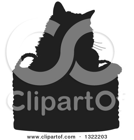 Clipart of a Black Cat in a Basket Silhouette - Royalty Free Vector Illustration by Maria Bell