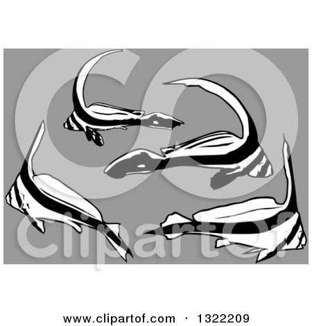 Clipart of Black and White Barrier Fish on Gray - Royalty Free Vector Illustration by dero