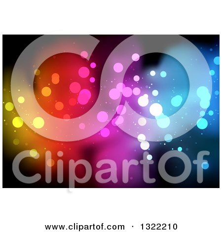 Clipart of a Background of Colorful Bokeh Flares on Black - Royalty Free Vector Illustration by dero