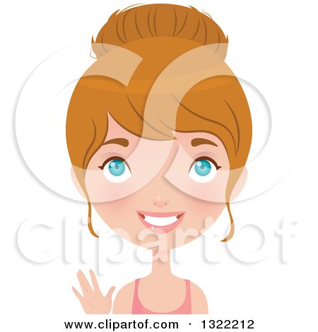 Clipart of a Happy Blue Eyed Caucasian Woman in Fitness Apparel, Waving - Royalty Free Vector Illustration by Melisende Vector