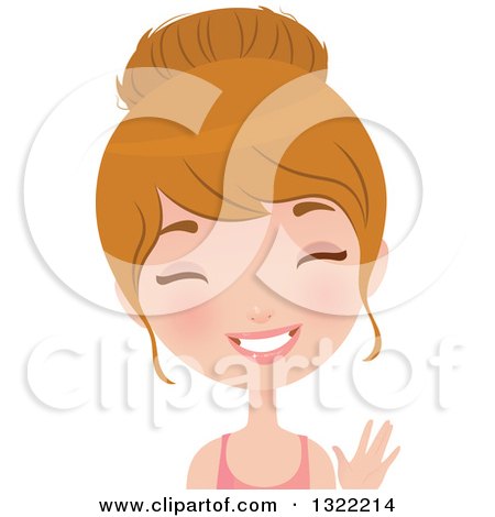 Clipart of a Happy Blue Eyed Caucasian Woman in Fitness Apparel, Smiling and Waving - Royalty Free Vector Illustration by Melisende Vector