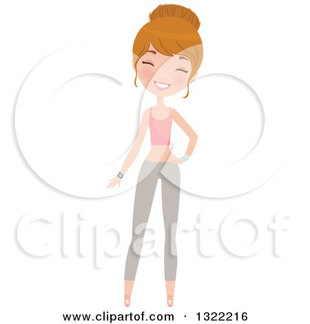Clipart of a Full Length Happy Blue Eyed Caucasian Woman in Fitness Apparel, Posing - Royalty Free Vector Illustration by Melisende Vector