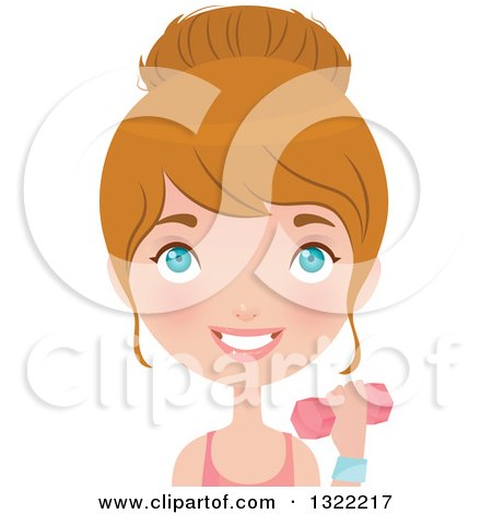Clipart of a Happy Blue Eyed Caucasian Woman in Fitness Apparel, Working out with a Dumbbell - Royalty Free Vector Illustration by Melisende Vector
