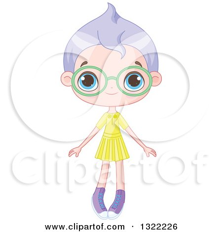 Clipart of a Happy Caucasian Girl with Purple Hair and Big Glasses - Royalty Free Vector Illustration by Pushkin