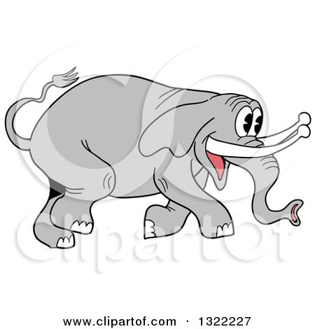 Clipart of a Cartoon Happy Gray Elephant Walking - Royalty Free Vector Illustration by LaffToon