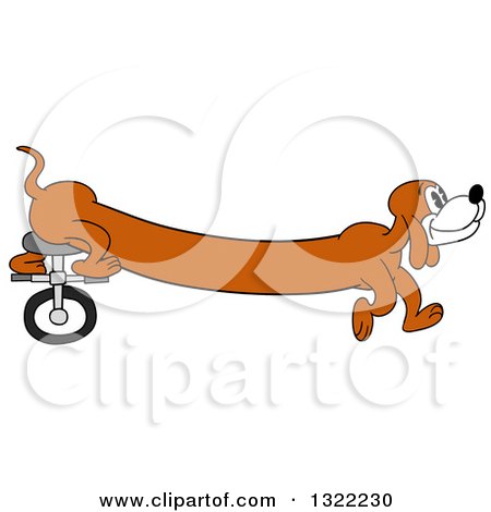 Clipart of a Cartoon Long Weiner Dog Riding a Unicycle with His Hind Legs - Royalty Free Vector Illustration by LaffToon