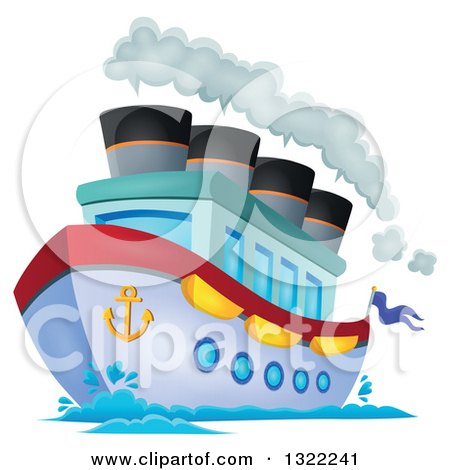 Clipart of a Cartoon Cruise Ship with Steam - Royalty Free Vector Illustration by visekart
