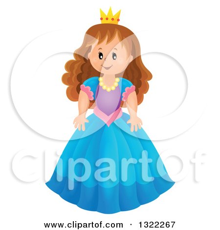 Clipart of a Brunette White Princess in a Blue Dress - Royalty Free Vector Illustration by visekart