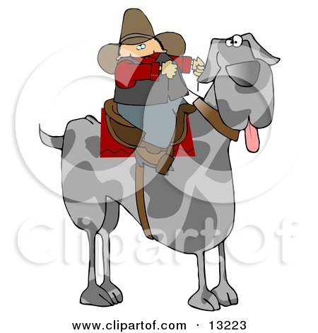 Silly Cowboy Riding a Giant Great Dane Instead of a Horse Clipart Illustration by djart