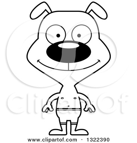 Lineart Clipart of a Cartoon Black and White Happy Dog Swimmer - Royalty Free Outline Vector Illustration by Cory Thoman