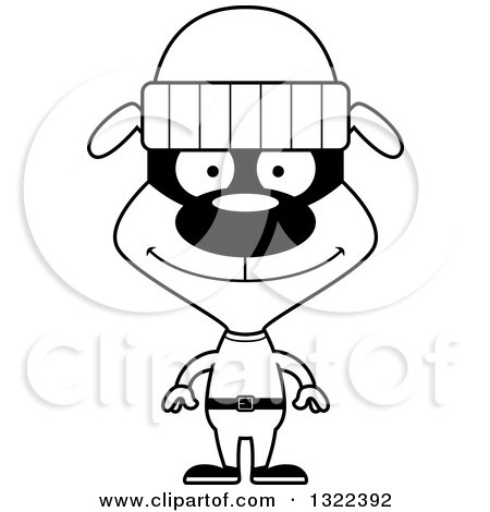 Lineart Clipart of a Cartoon Black and White Happy Dog Robber - Royalty Free Outline Vector Illustration by Cory Thoman