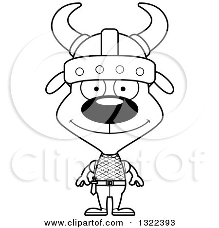 Lineart Clipart of a Cartoon Black and White Happy Dog Viking - Royalty Free Outline Vector Illustration by Cory Thoman
