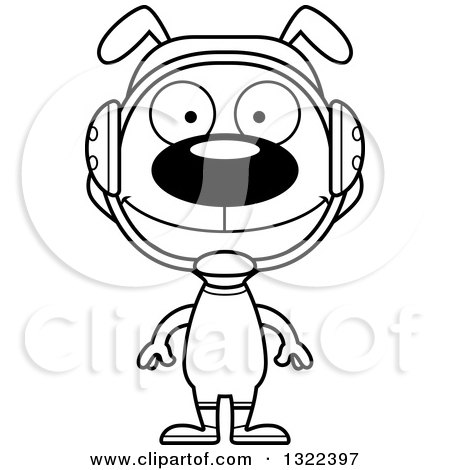 Lineart Clipart of a Cartoon Black and White Happy Dog Wrestler - Royalty Free Outline Vector Illustration by Cory Thoman
